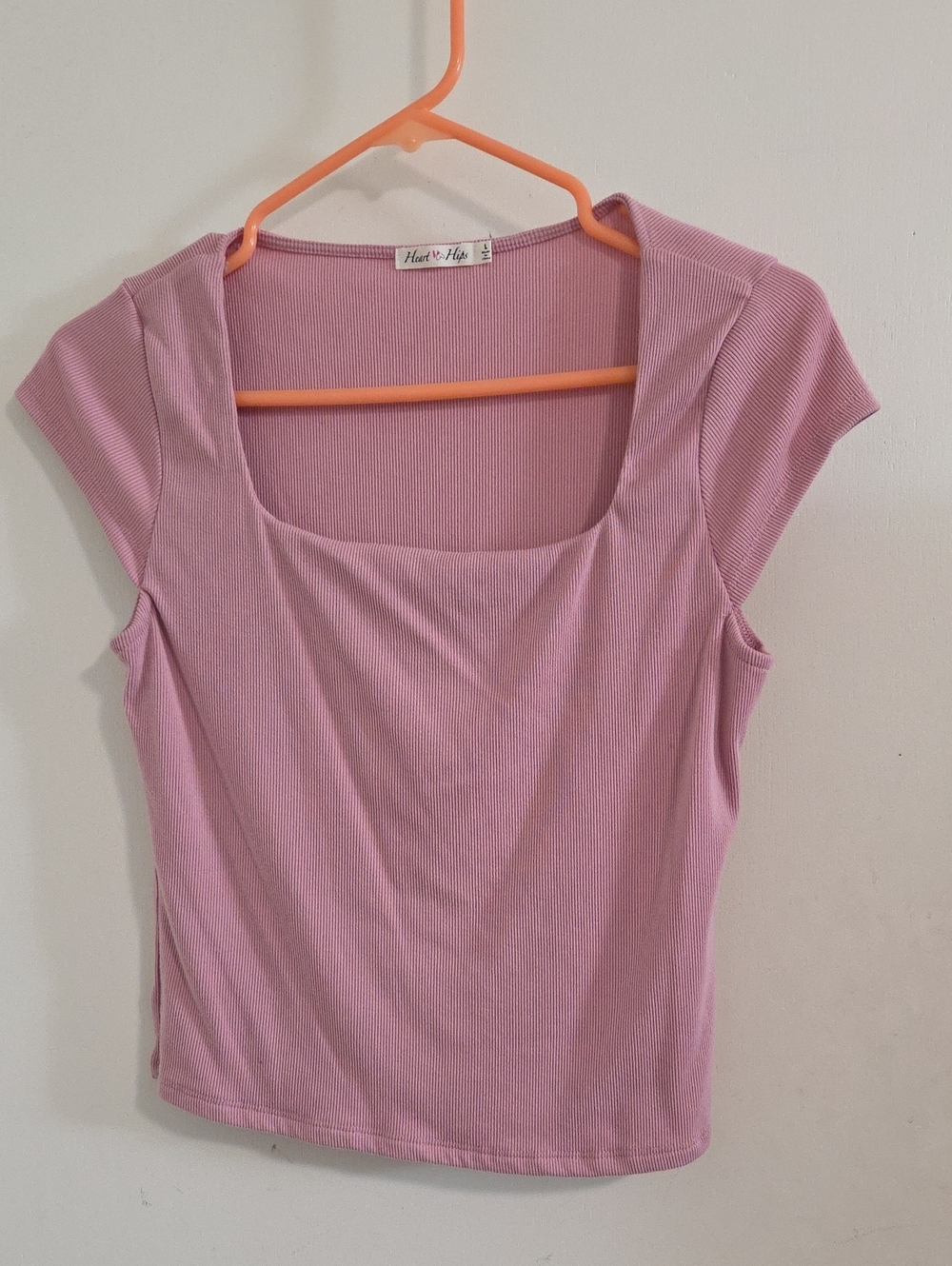 Heart Hips Mauve-Pink Ribbed Square Neck Cap Sleeve Top